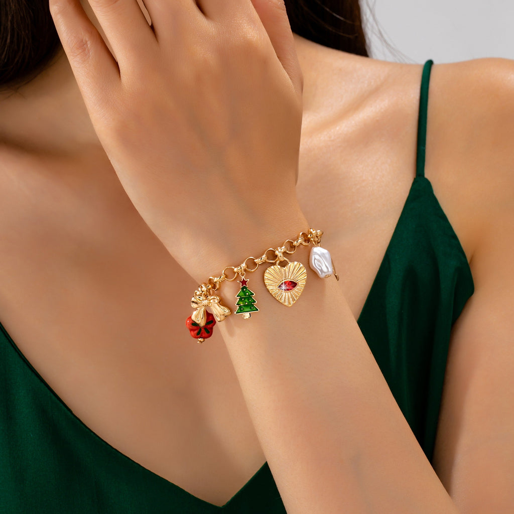 Christmas Tree Heart Bow Charm Bracelet | 80B1846