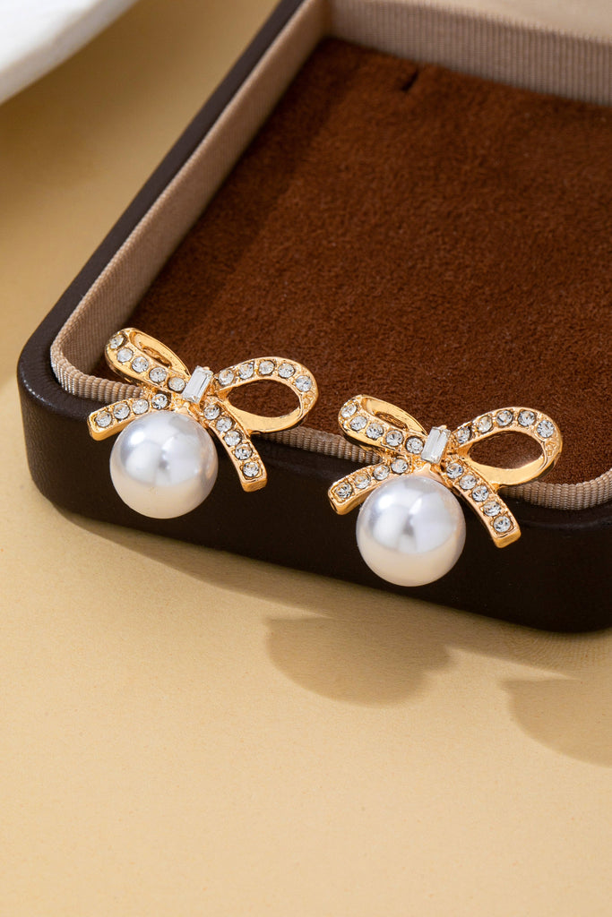 Pearl and Crystal Bow Stud Earrings | 80E62486