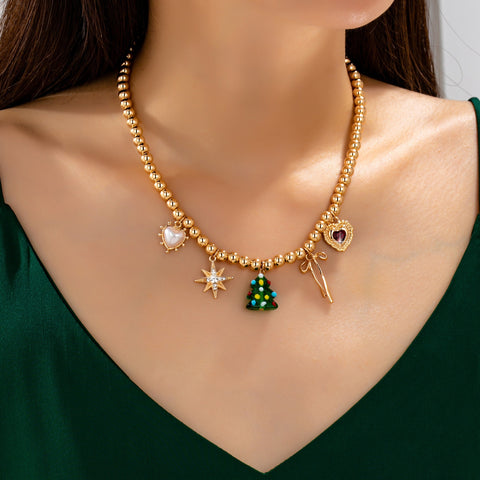 Beaded Christmas Tree Holiday Charm Necklace | 80N93330