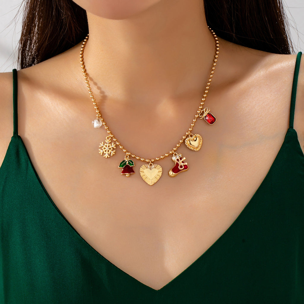 Christmas Snowflake bell heart stocking Necklace | 80N93335