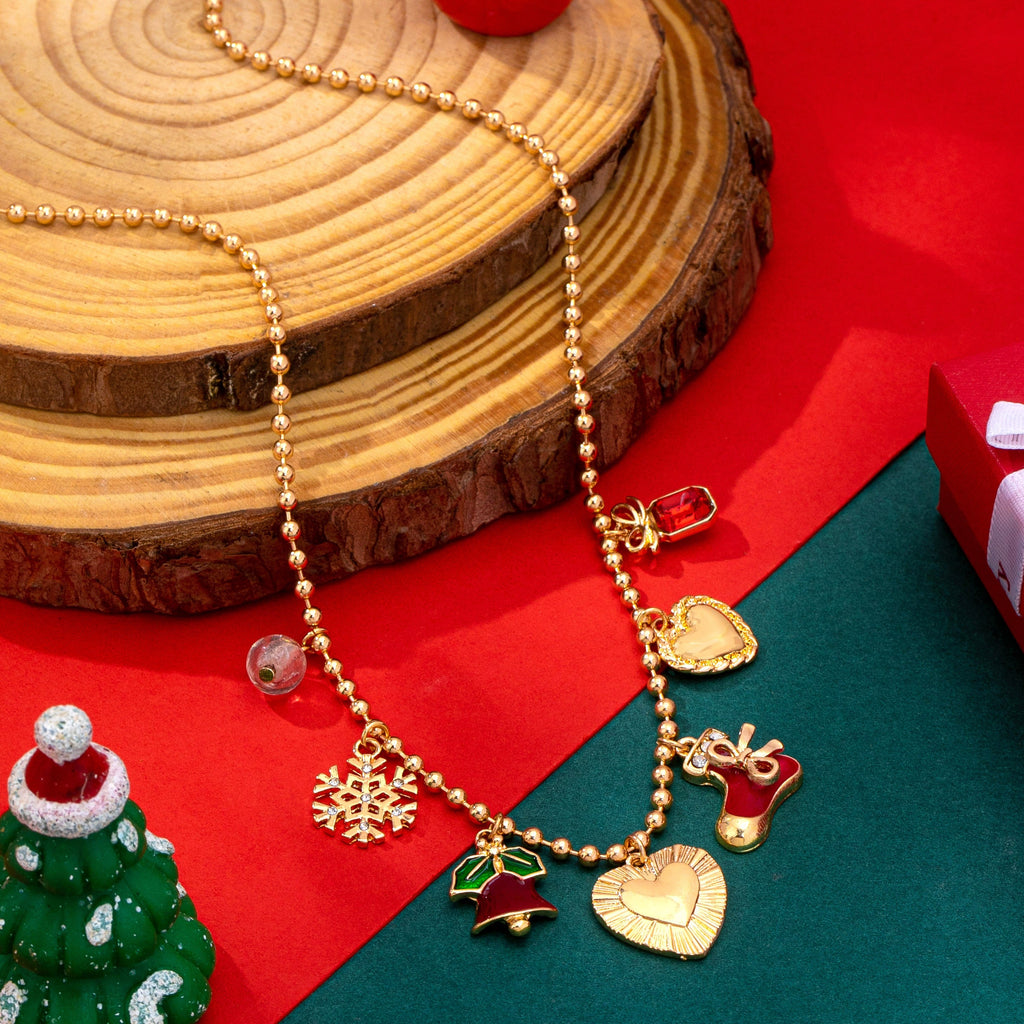 Christmas Snowflake bell heart stocking Necklace | 80N93335