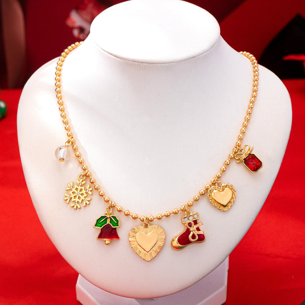Christmas Snowflake bell heart stocking Necklace | 80N93335