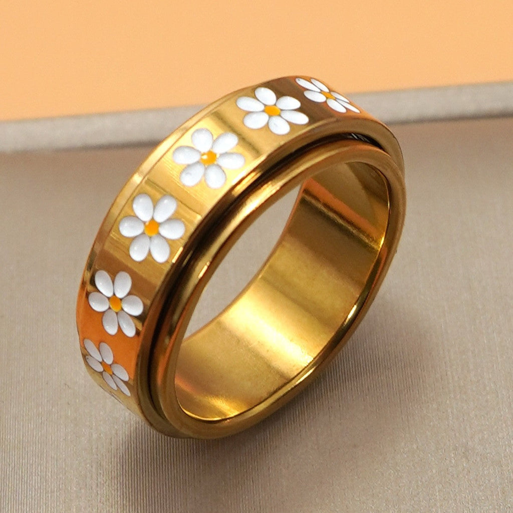 18K STAINLESS STEEL TARNISH FREE DAISY SPINNER RING | 40R155