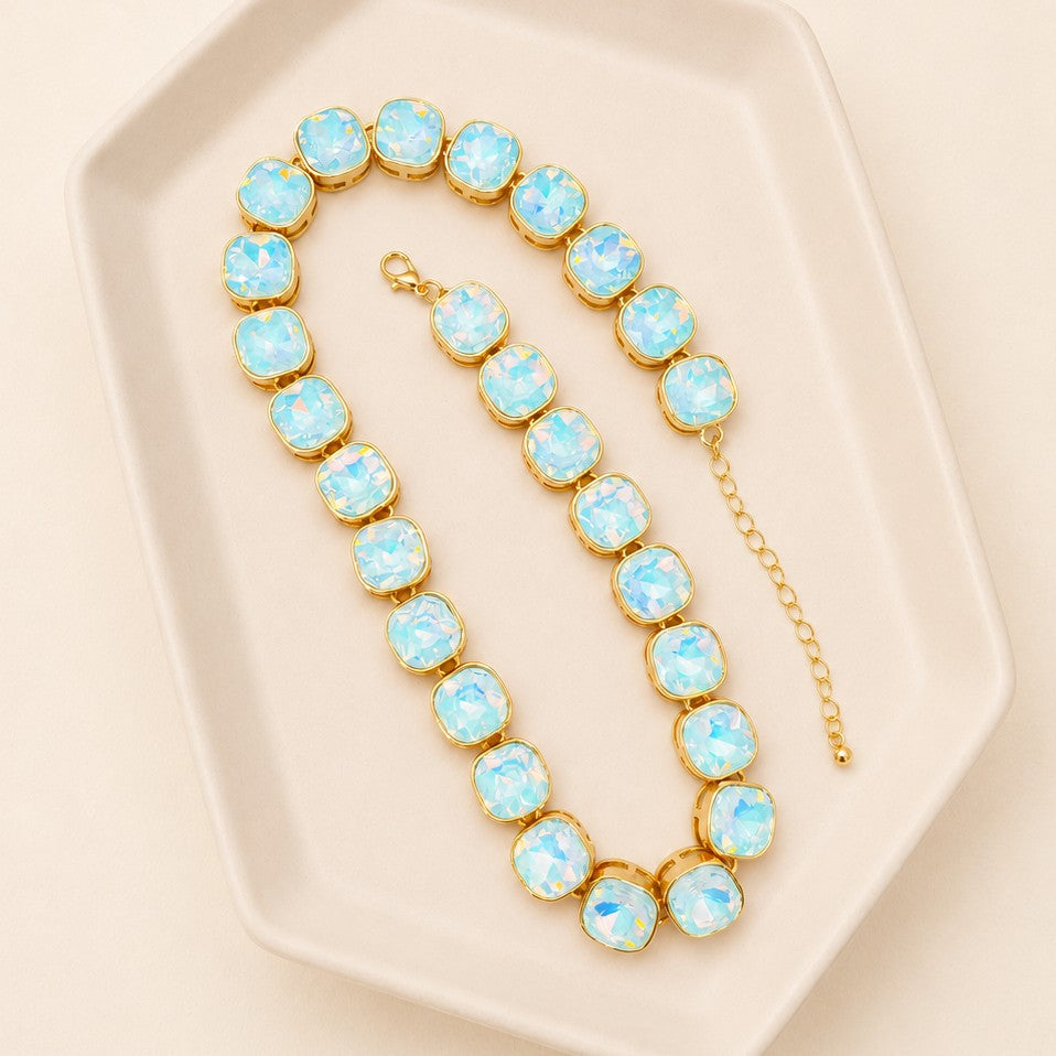 Opalescent Cushion-Cut Crystal Statement Necklace | 40NK9743
