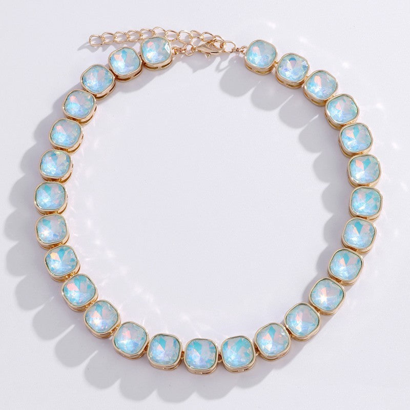 Opalescent Cushion-Cut Crystal Statement Necklace | 40NK9743