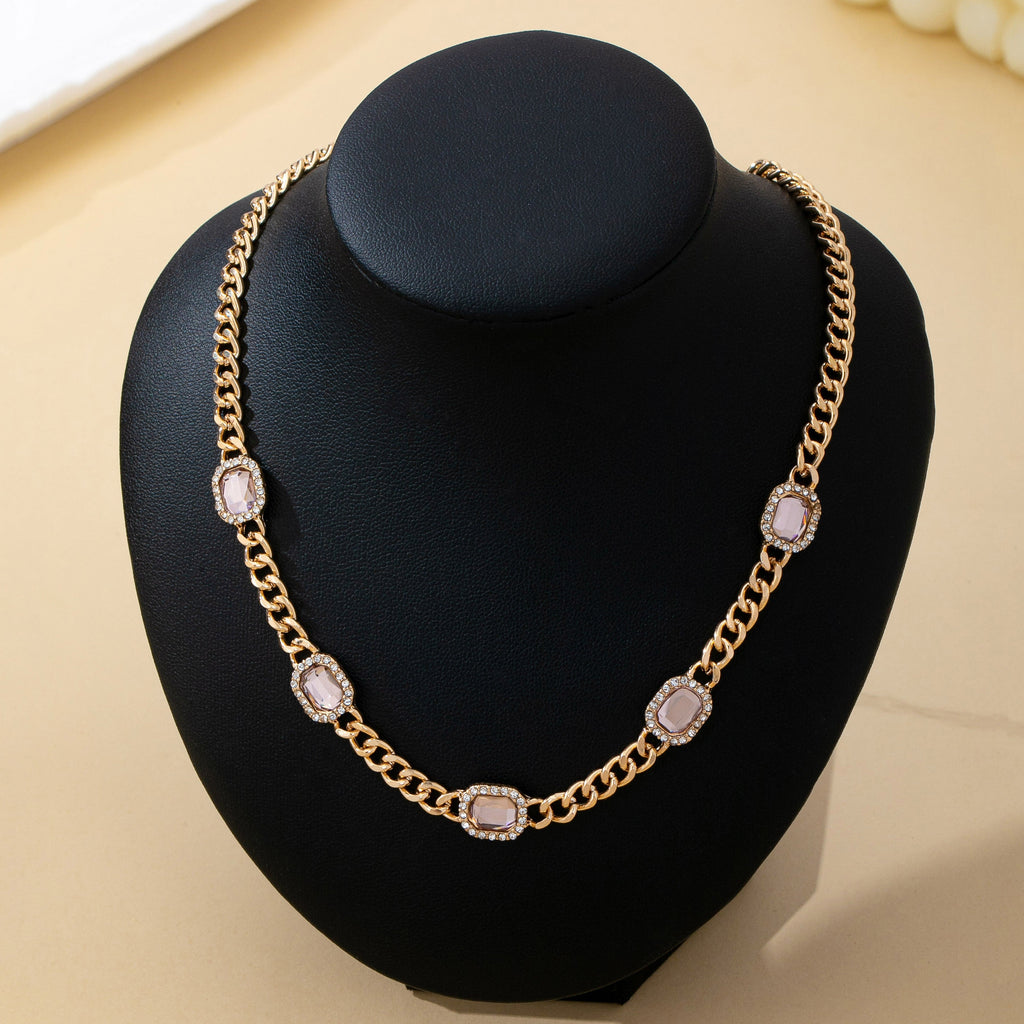 Soft Pink Crystal Station Statement Necklace | 80N93382