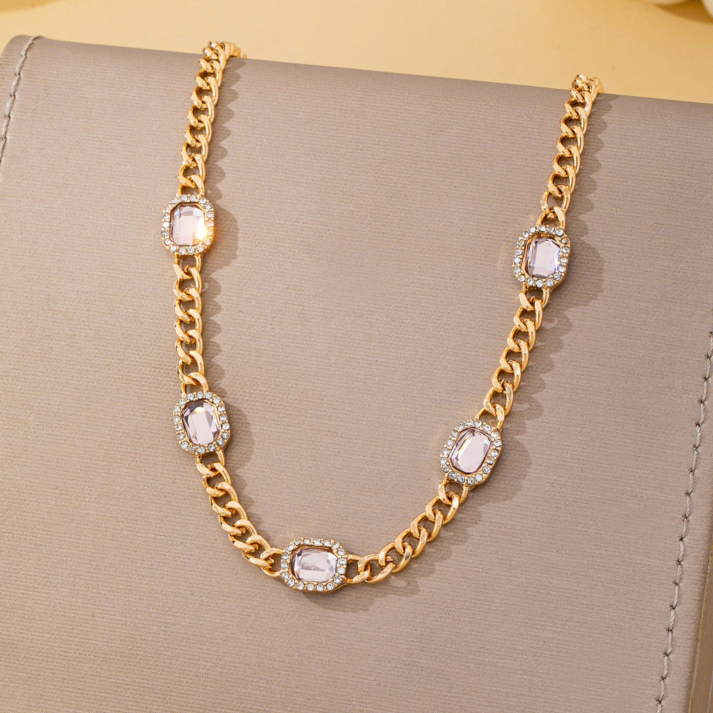 Soft Pink Crystal Station Statement Necklace | 80N93382