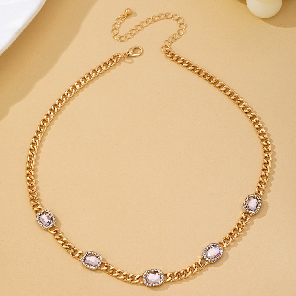 Soft Pink Crystal Station Statement Necklace | 80N93382