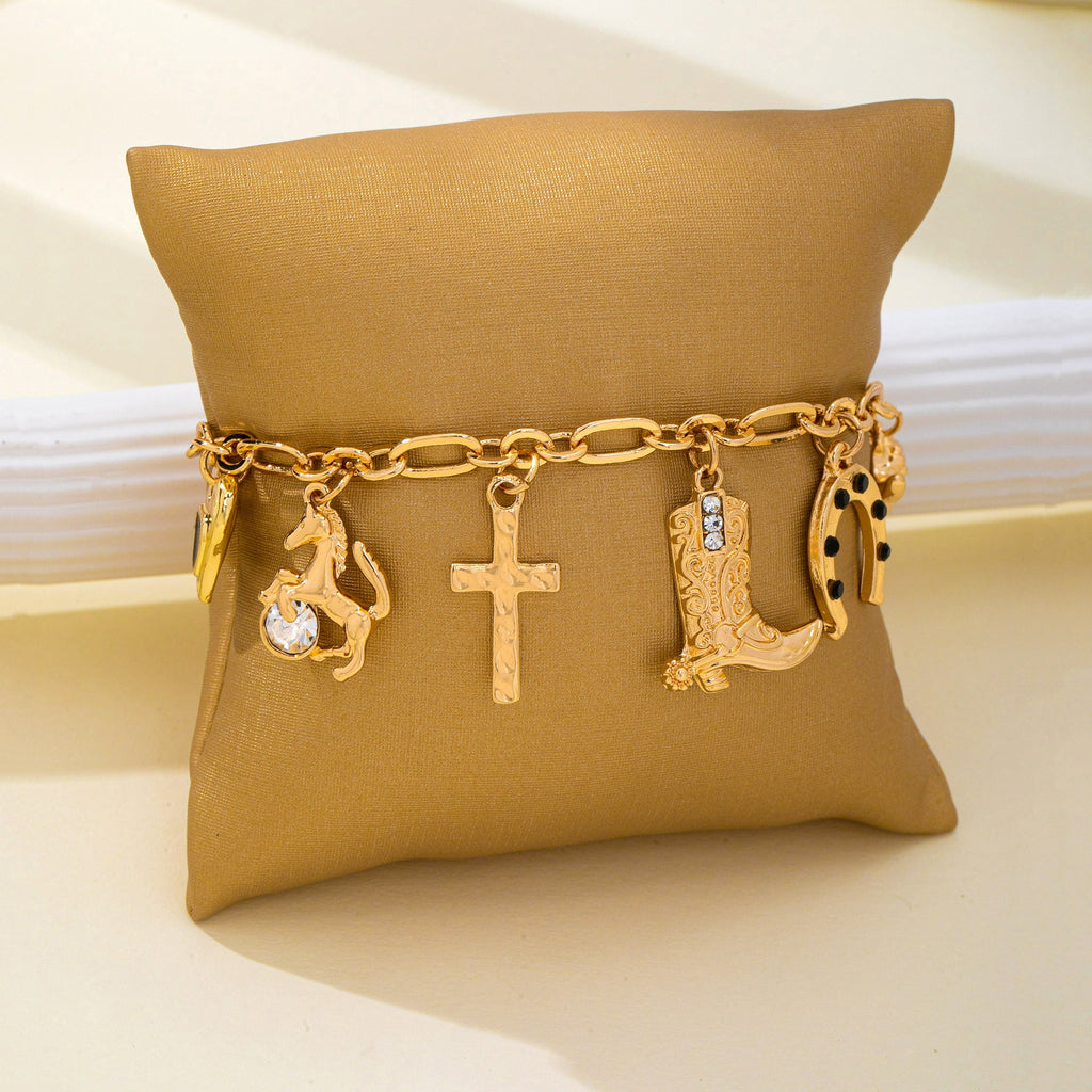 Western-Inspired Boot Cross Horse Charm Bracelet | 80B1853