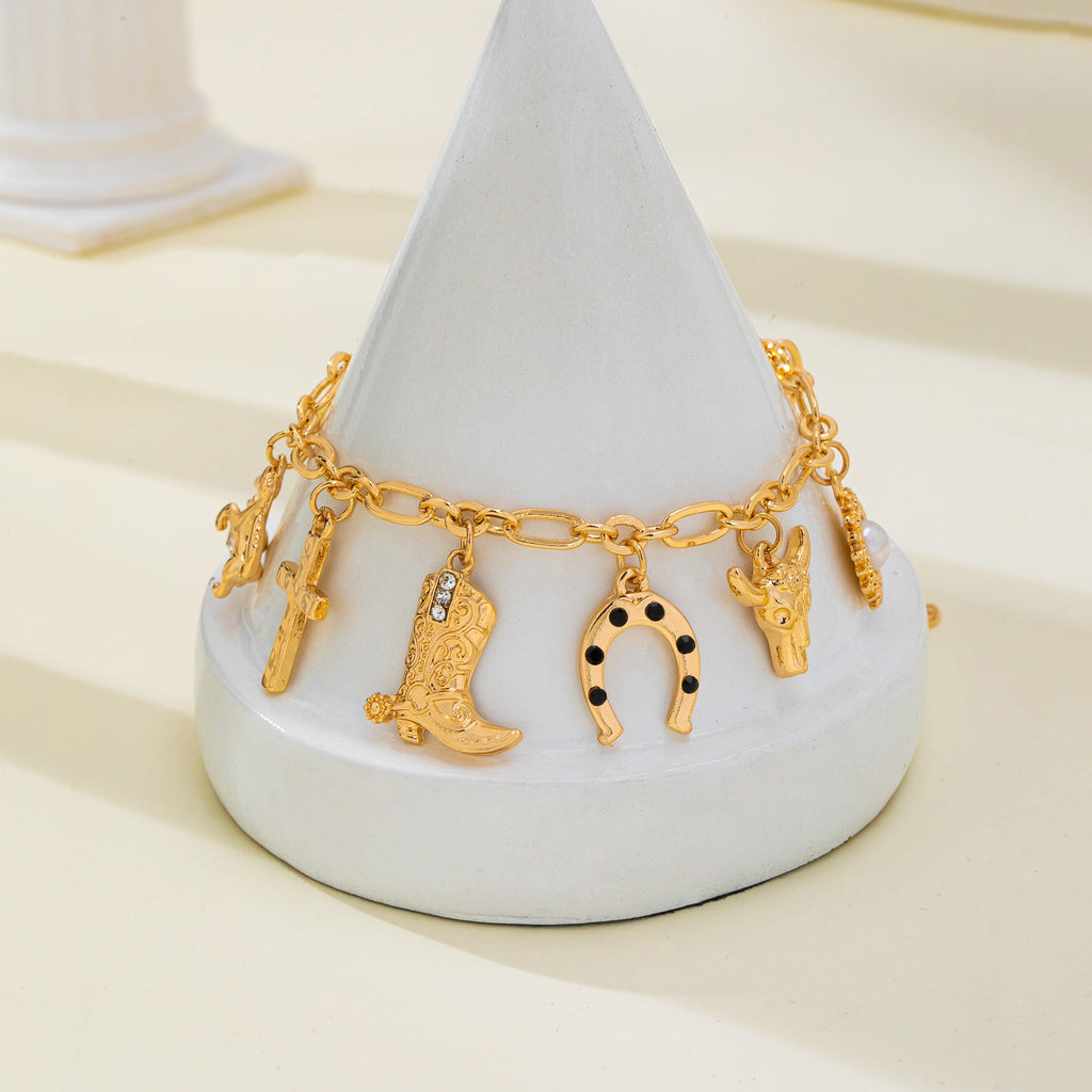 Western-Inspired Boot Cross Horse Charm Bracelet | 80B1853