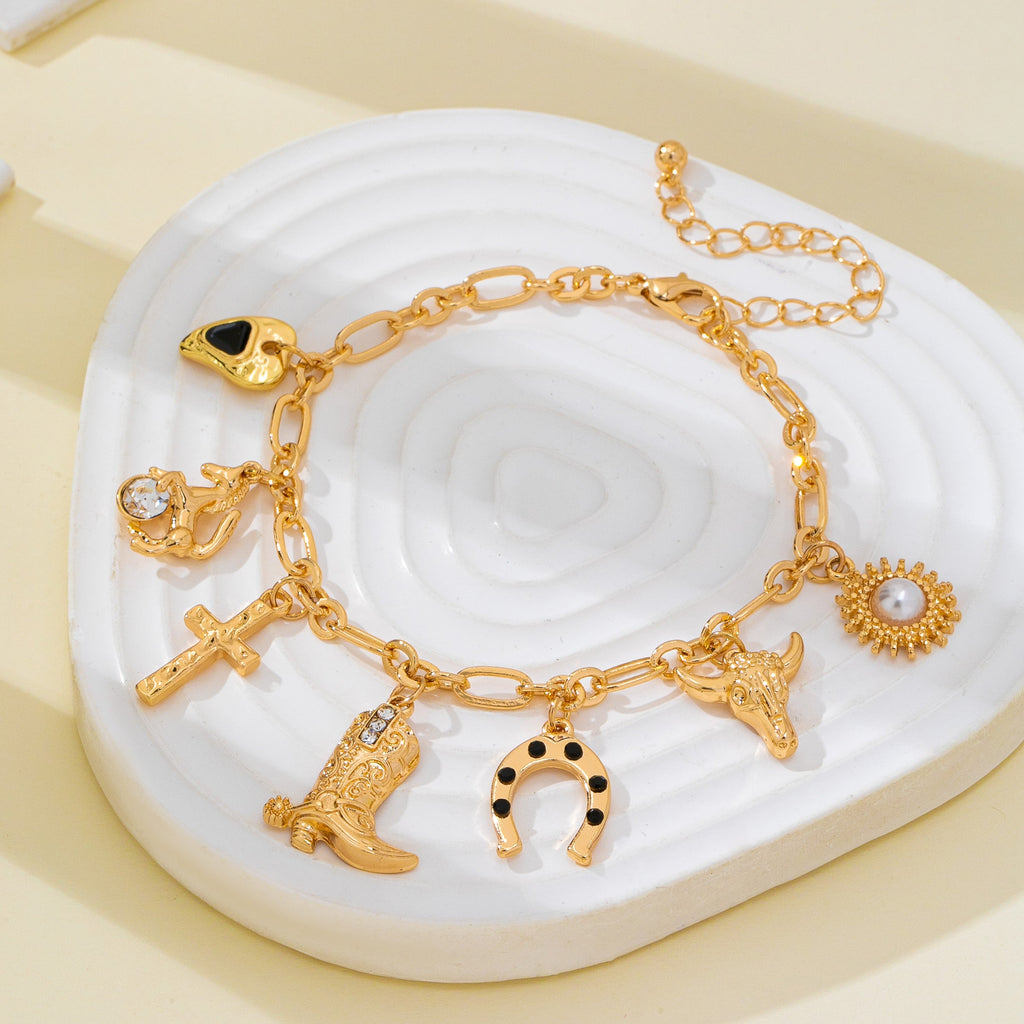 Western-Inspired Boot Cross Horse Charm Bracelet | 80B1853