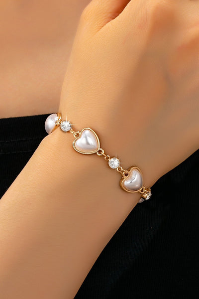 Heart Pearl & Crystal Station Bracelet | 80B1850