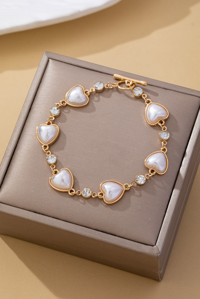 Heart Pearl & Crystal Station Bracelet | 80B1850