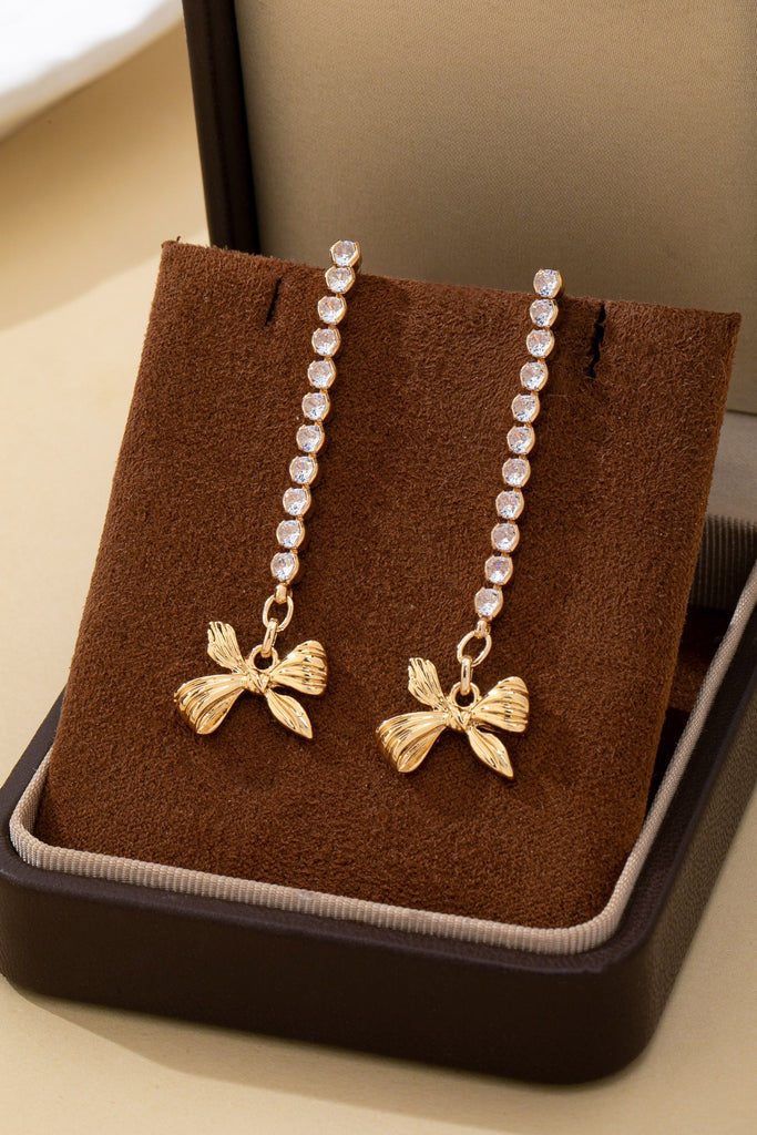 Crystal Pavé Linear Drop Earrings with Ribbon Bow | 80E62555