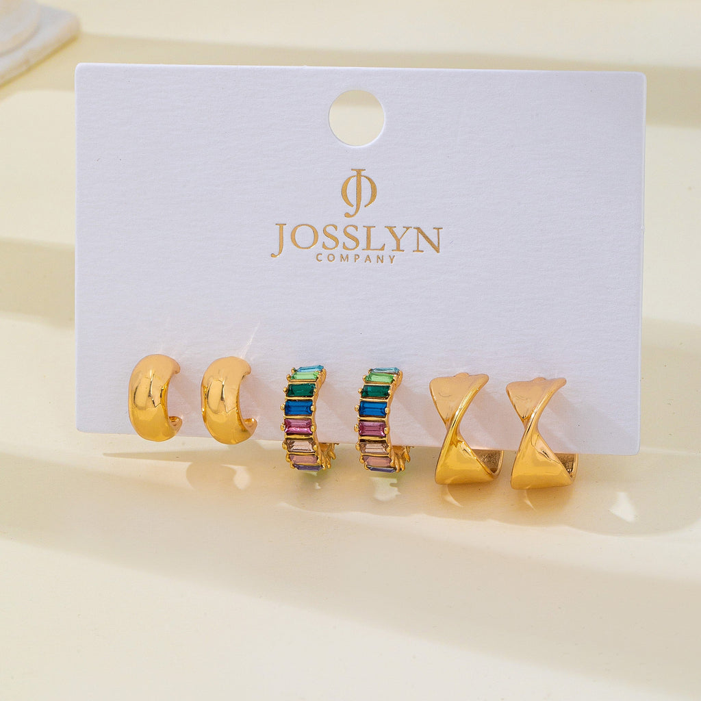Multi Colored Baguette Twisted Hoop Trio Earring | 80E62566