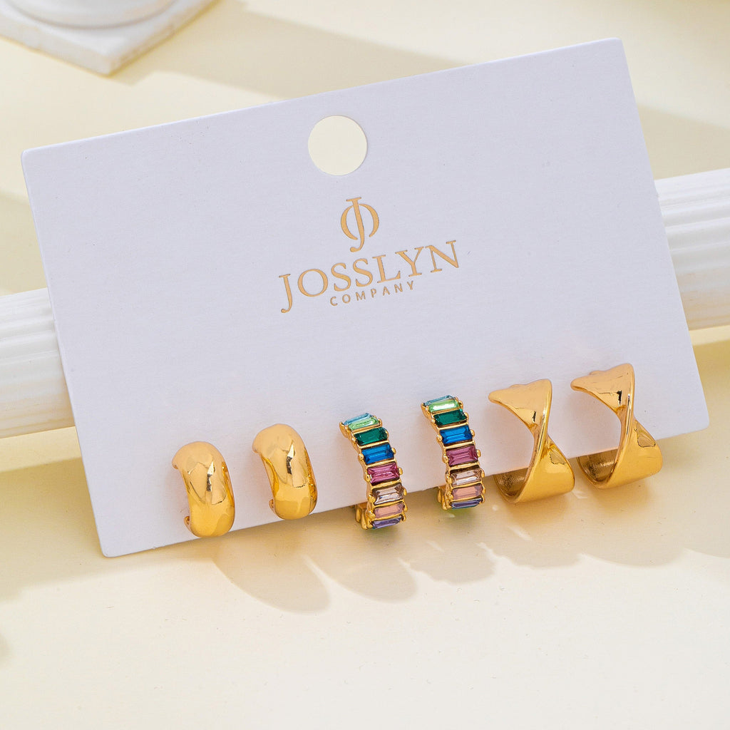 Multi Colored Baguette Twisted Hoop Trio Earring | 80E62566