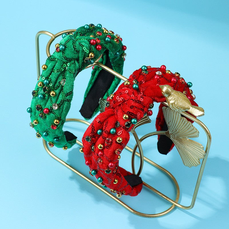 CHRISTMAS JINGLE BELL SEED BEAD HAIR BAND HEADBAND | 40HB206