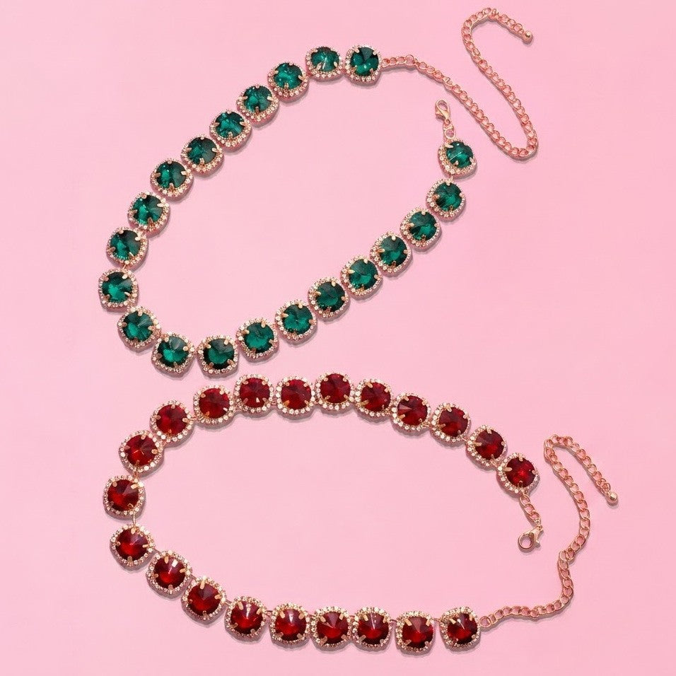 Multicolored Rhinestone Station Statement Necklace| 40NK9747