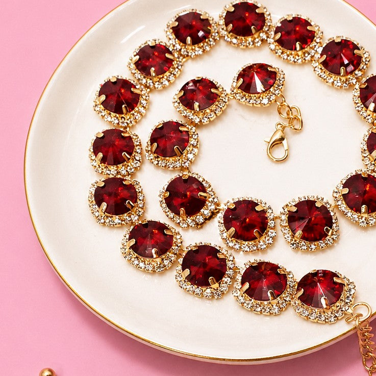 Multicolored Rhinestone Station Statement Necklace| 40NK9747