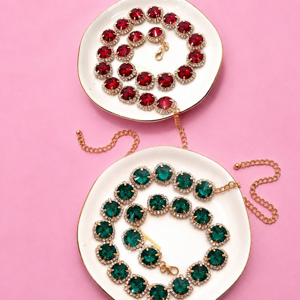 Multicolored Rhinestone Station Statement Necklace| 40NK9747