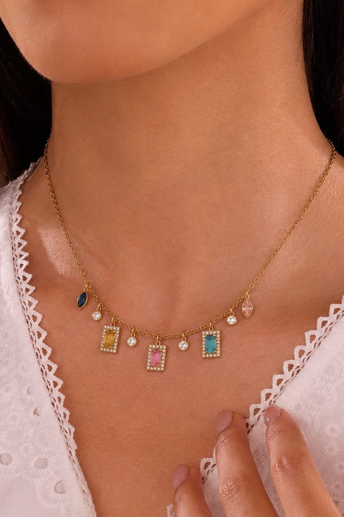 18K STAINLESS STEEL TARNISH FREE CRYSTAL NECKLACE | 40NK9749