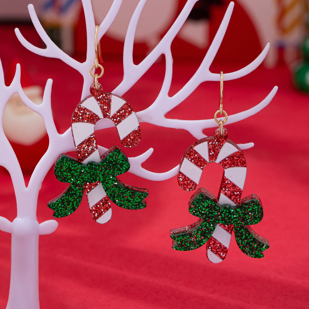 Christmas Glitter Candy Cane Dangle Earrings | 80E62611