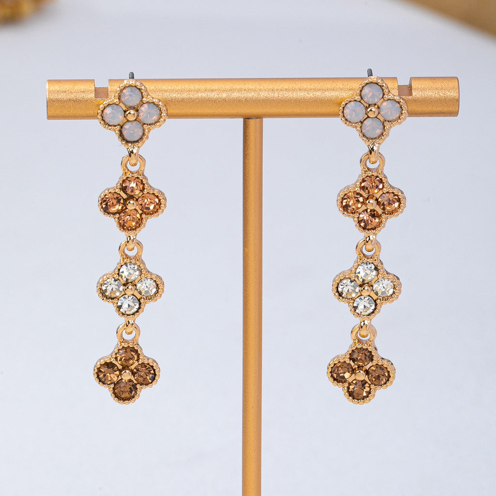 Graduated Clover Rhinestone Dangle Drop Earrings | 80E62642