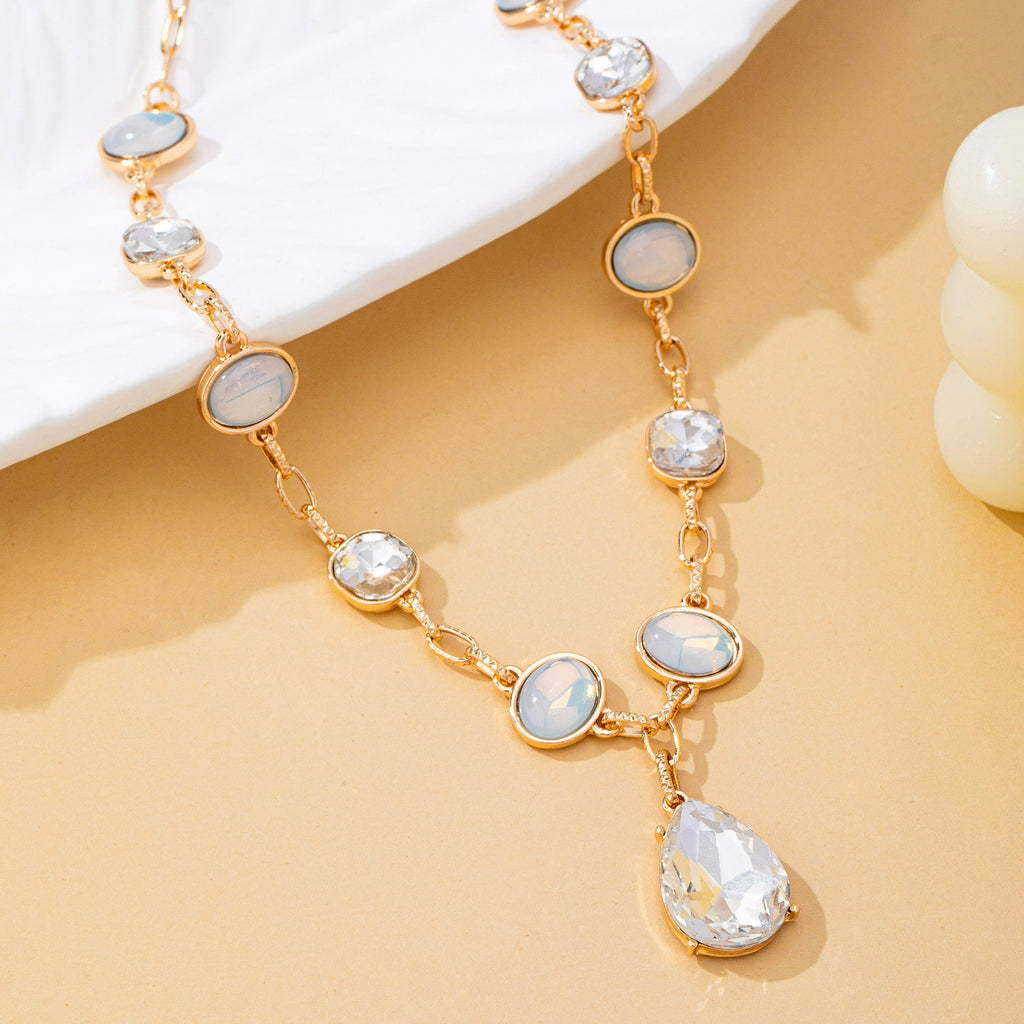 White Opal and Clear Zirconia Drop Necklace | 80N93410