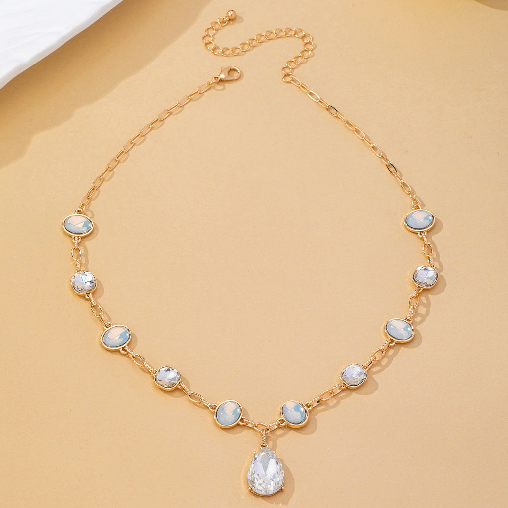 White Opal and Clear Zirconia Drop Necklace | 80N93410
