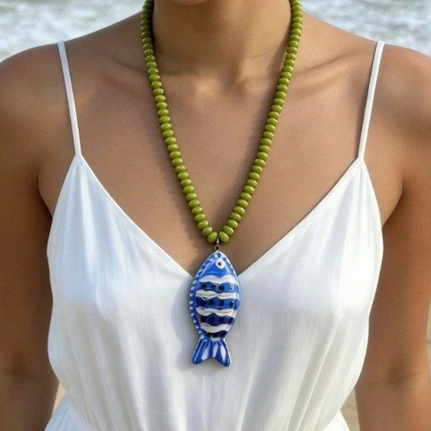 Blue Fish Pendant Beaded Necklace | 40NK9750