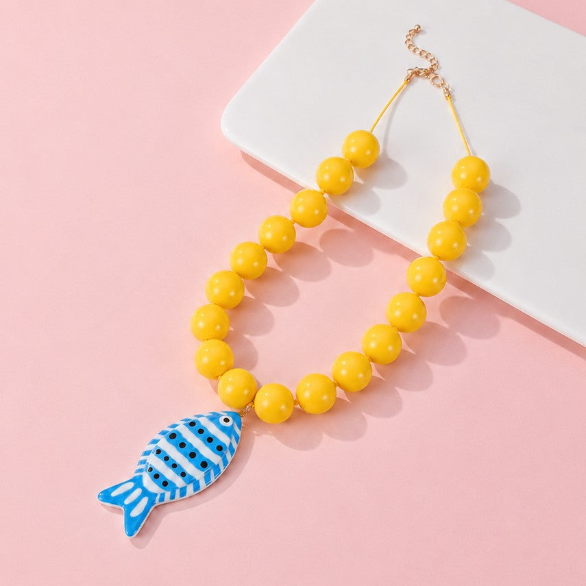 Blue Fish Pendant Beaded Necklace | 40NK9750