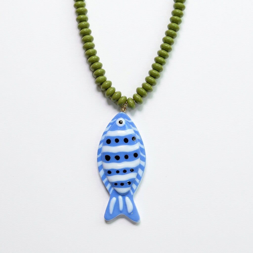 Blue Fish Pendant Beaded Necklace | 40NK9750