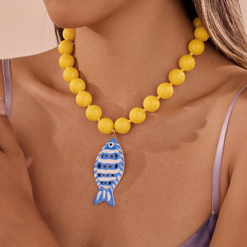 Blue Fish Pendant Beaded Necklace | 40NK9750