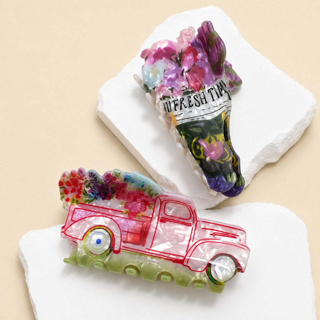 FLOWER BOUQUET & VINTAGE FLOWER TRUCK HAIR CLAW | 40H1150