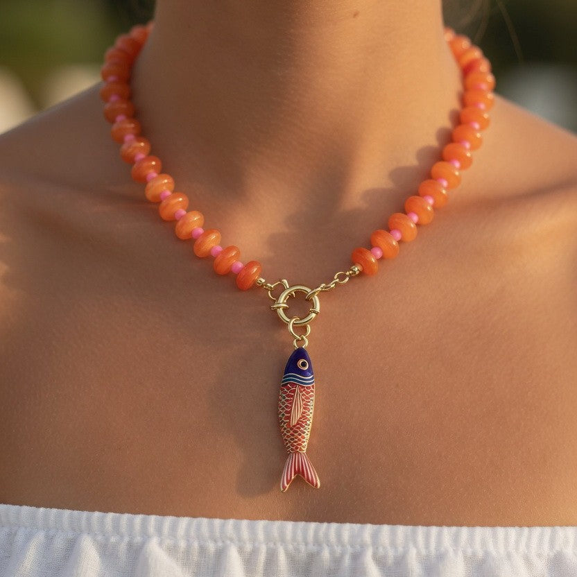 Stainless Steel Tarnish Free Fish Beaded Necklaces| 40NK9752