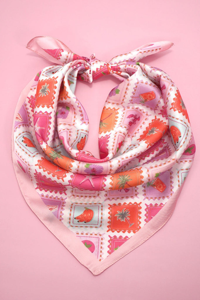 Postal Stamp Lobster Flower Silk Finish Scarf | 40SC731