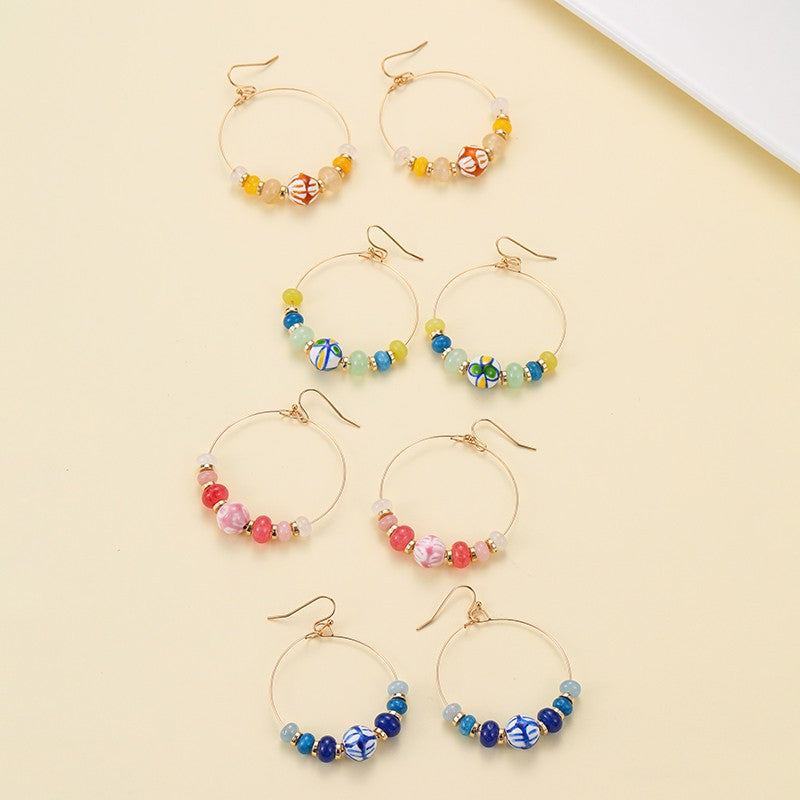 Colorful Resin Beaded Fish Hook Hoop Earrings | 40E533