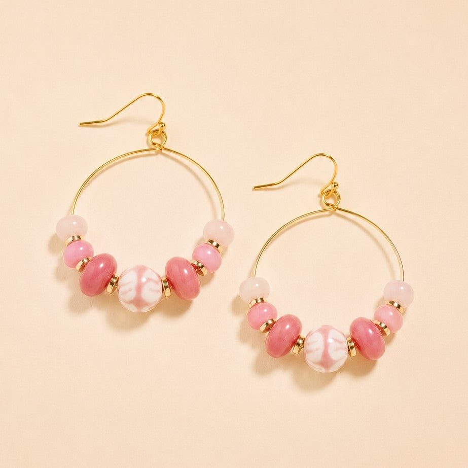 Colorful Resin Beaded Fish Hook Hoop Earrings | 40E533