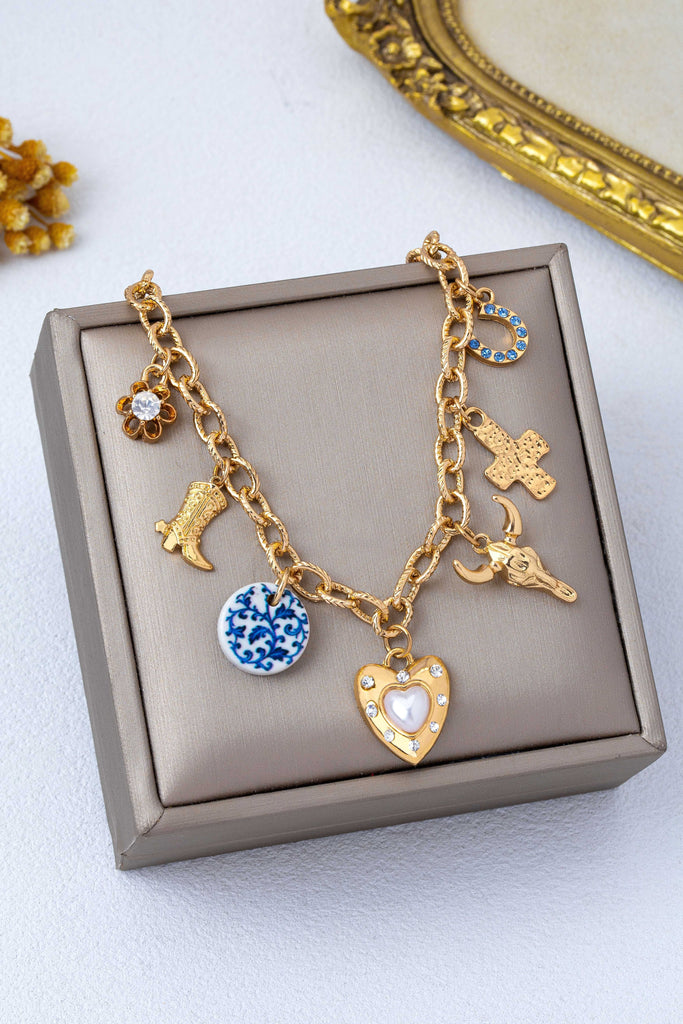 Western Multi Boot Cross Heart Charm Bracelet | 80B1865