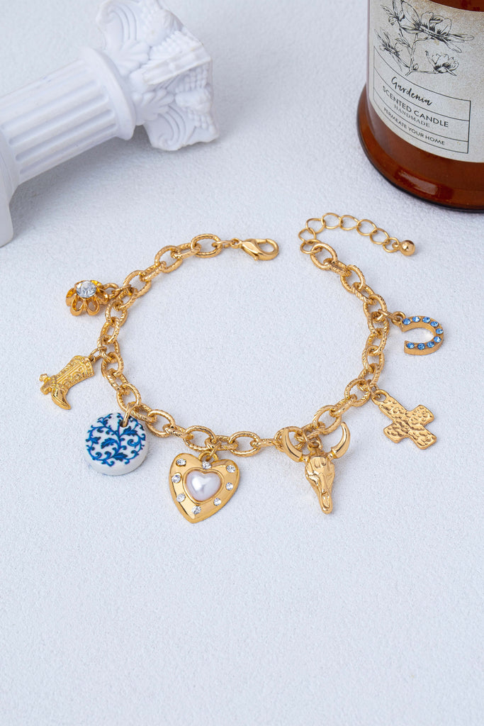 Western Multi Boot Cross Heart Charm Bracelet | 80B1865