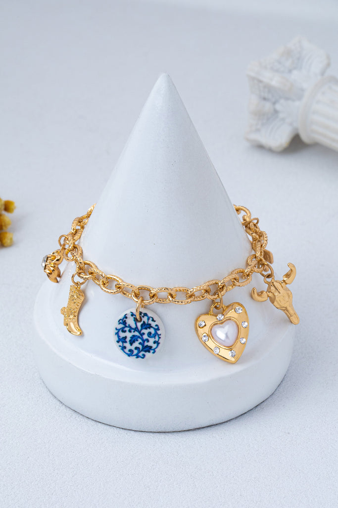 Western Multi Boot Cross Heart Charm Bracelet | 80B1865