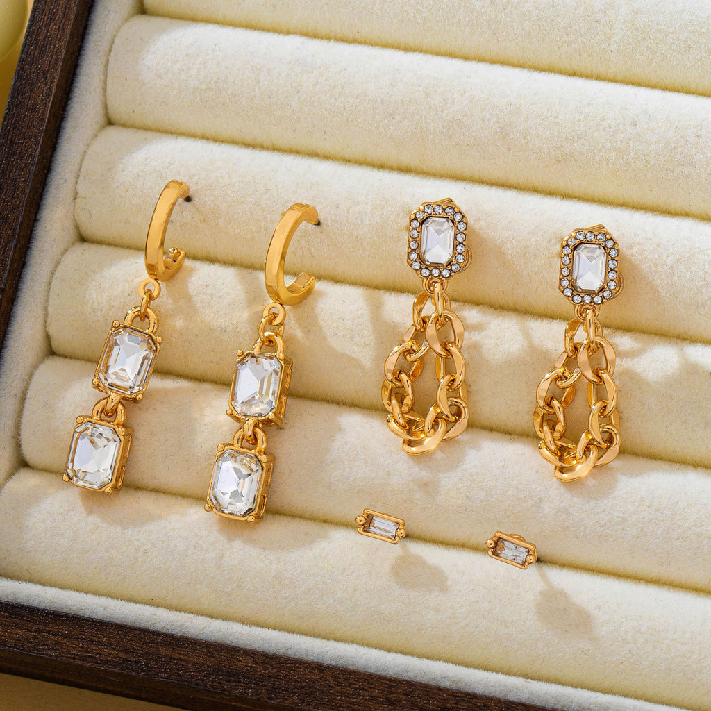 Stud Rhinestone Hoop & Chain Link Trio Earring Set| 80E62679