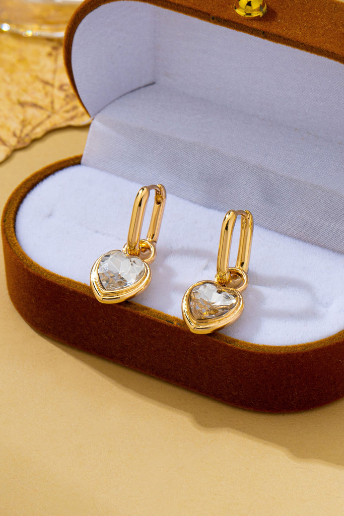 Crystal Heart Charm Drop Huggie Hoop Earrings | 80E62707