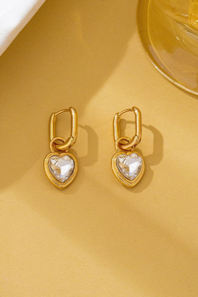 Crystal Heart Charm Drop Huggie Hoop Earrings | 80E62707