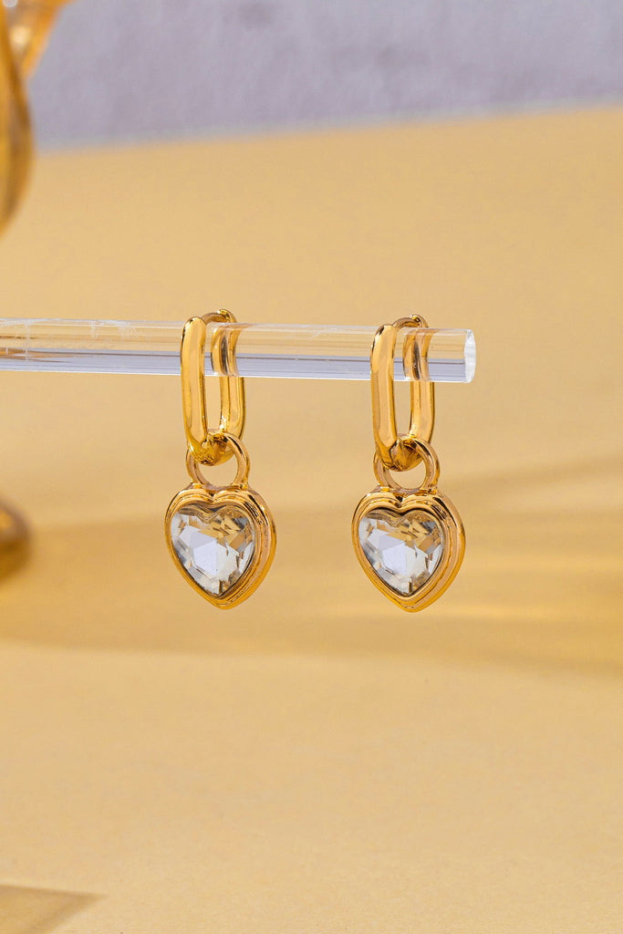 Crystal Heart Charm Drop Huggie Hoop Earrings | 80E62707