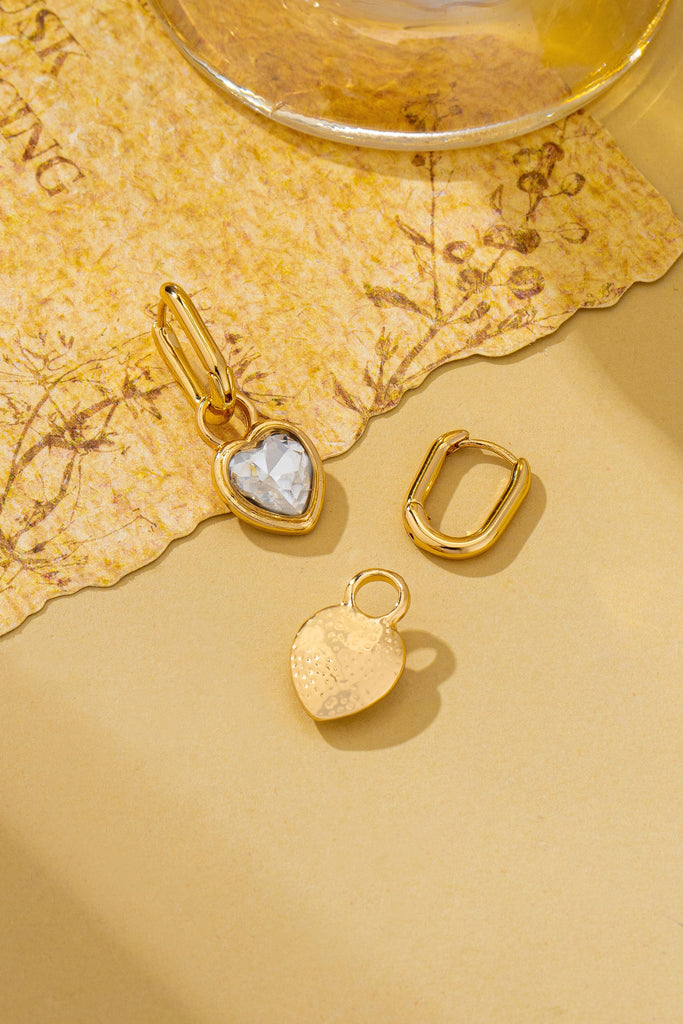 Crystal Heart Charm Drop Huggie Hoop Earrings | 80E62707