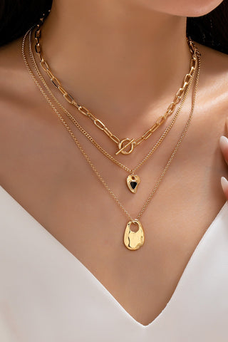 Multi-Layered Heart & Organic Drop Toggle Necklace| 80N93436