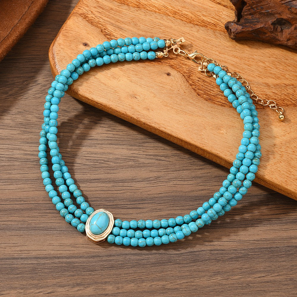 Bohemian Multi Strand Turquoise Bead Necklace | 40NK9759