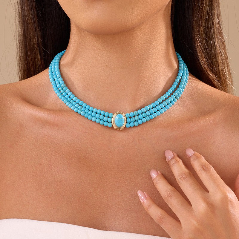 Bohemian Multi Strand Turquoise Bead Necklace | 40NK9759