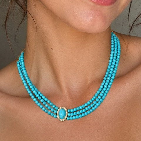 Bohemian Multi Strand Turquoise Bead Necklace | 40NK9759